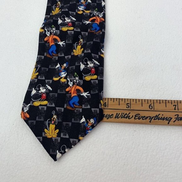 Mickey Unlimited Men's Necktie Tie Mickey Mouse Goofy Pluto Black Vintage - Picture 8 of 8